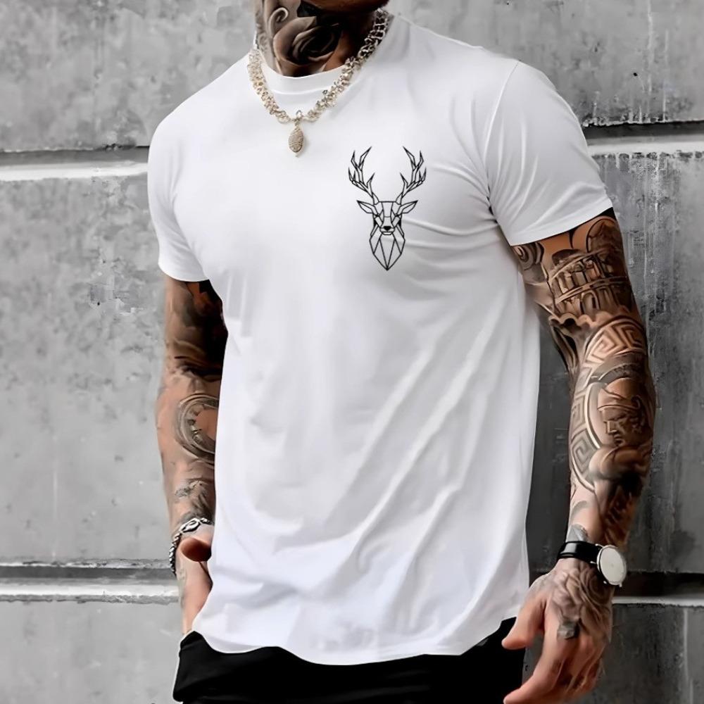Summer Men's Casual Short Sleeve T-shirt Pattern Print Fashion Loose Comfortable Round Neck Men's Cotton Short Sleeve T-shirt