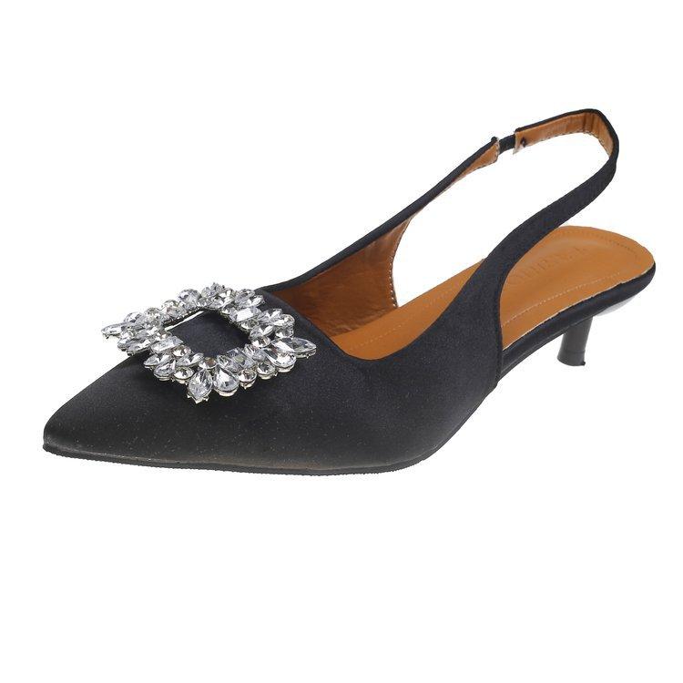 

Baotou sandals women s 2025 new spring and summer versatile French rhinestone square buckle temperament pointed thin heel high heel sandals 35 чёрный