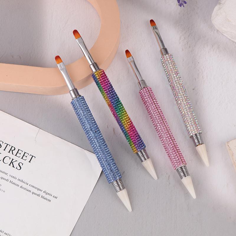 Shiny Diamond Nail Art Brush Double-Ended Dotting Pen Carving Flower Painting Pen Diy Manicure Tool Acrylic Uv Gel Extension