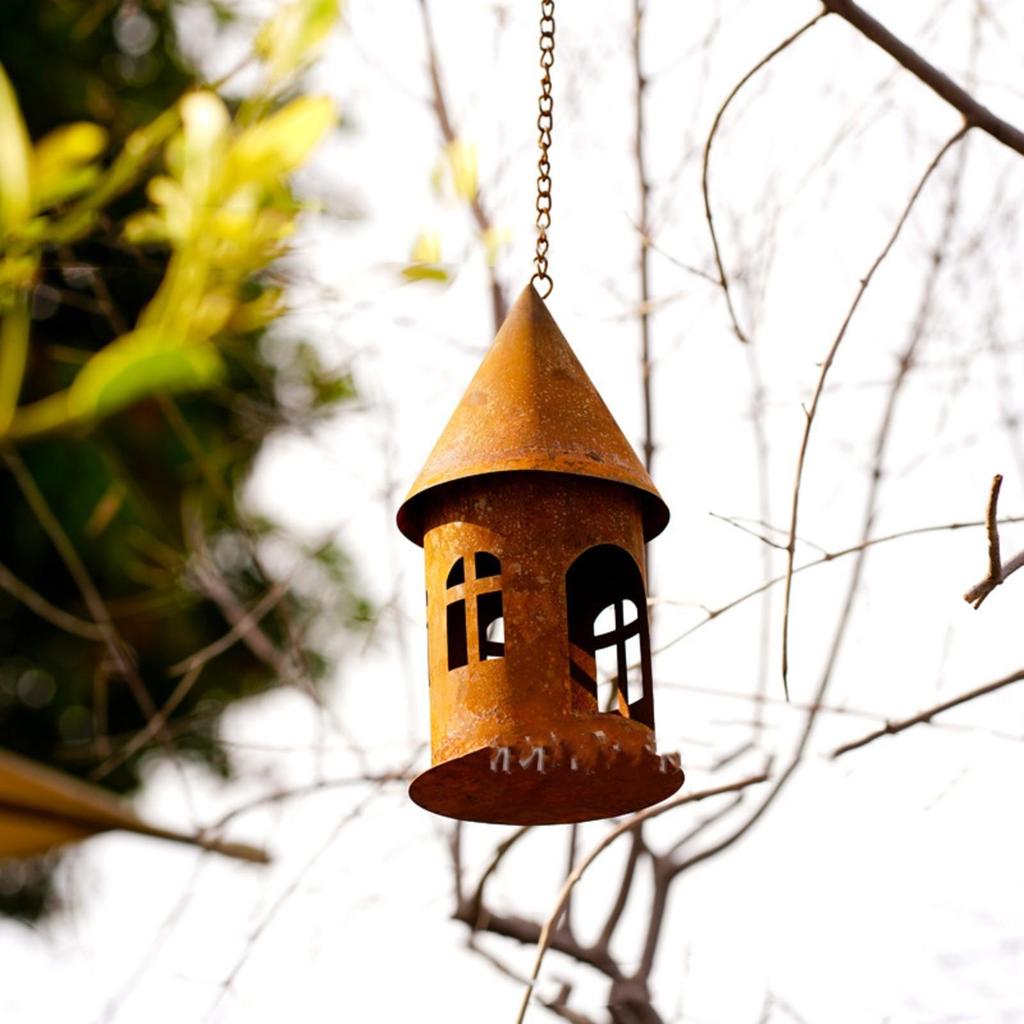 House-Shaped Candle Holder Rusted Lantern Outdoor for Garden, Patio
