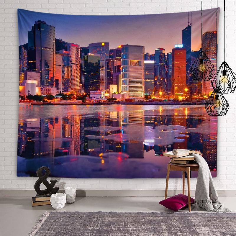 Scenic Spots City Building Night Scene Tapestry Muslim Tapestry Lighting Aesthetics Tapestry Living Room Room Home Decoration