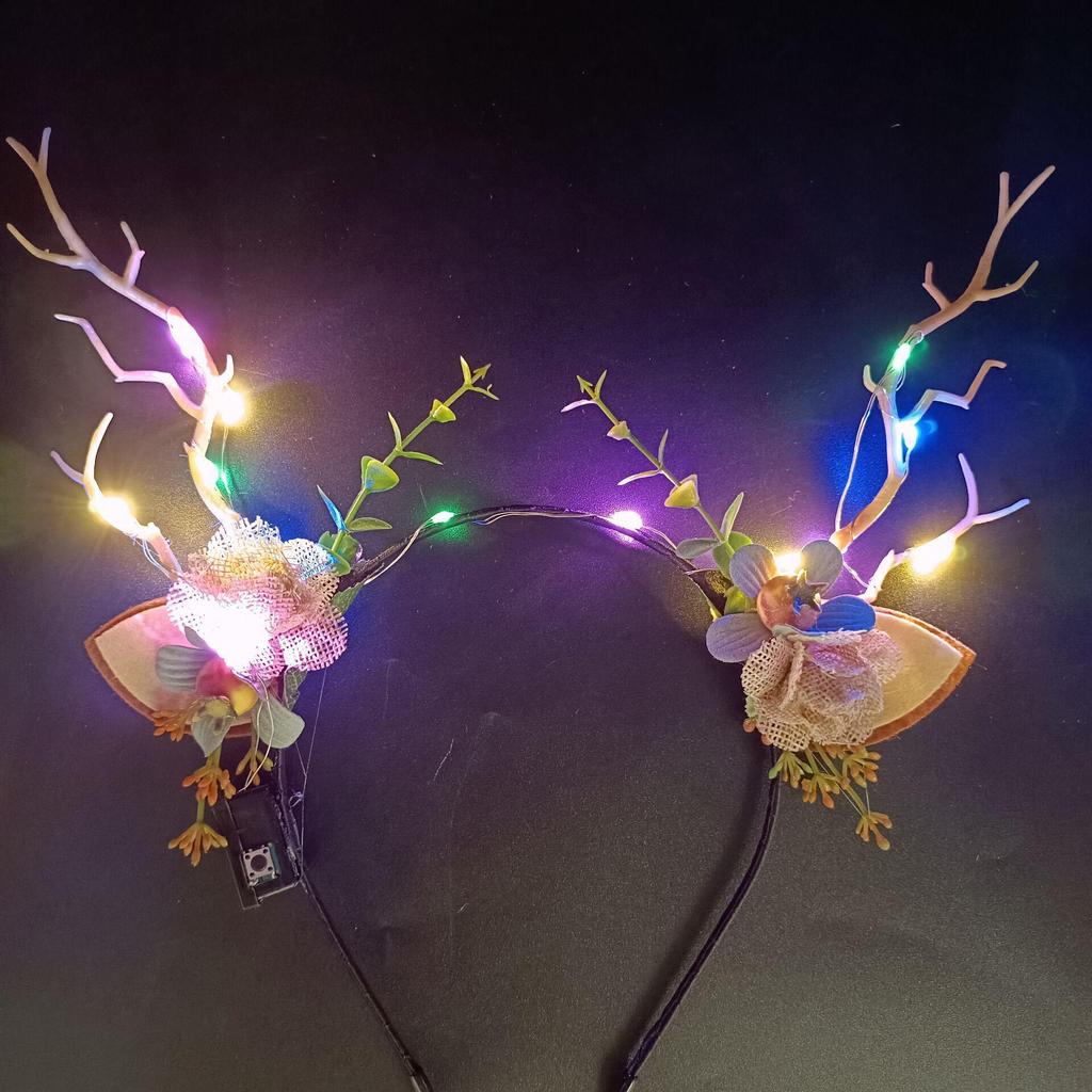 Glowing Reindeer Berry Antler Headband for Christmas & Halloween Parties