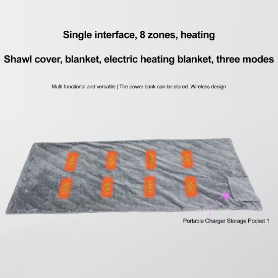 USB Rechargeable Heating Blanket Portable Heated Cape Electric Blanket with 3 Heat Levels 10 H Auto Shut-Off Overheat Protection for Back Neck