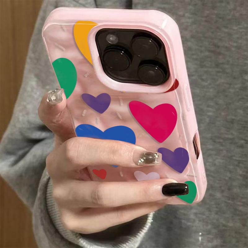Colorful Love Heart TPU Soft Phone Case for iPhone 17Air 16 17 Pro 15 14 13 11 12 Pro Max 15 Plus Fashionable Shockproof Cover