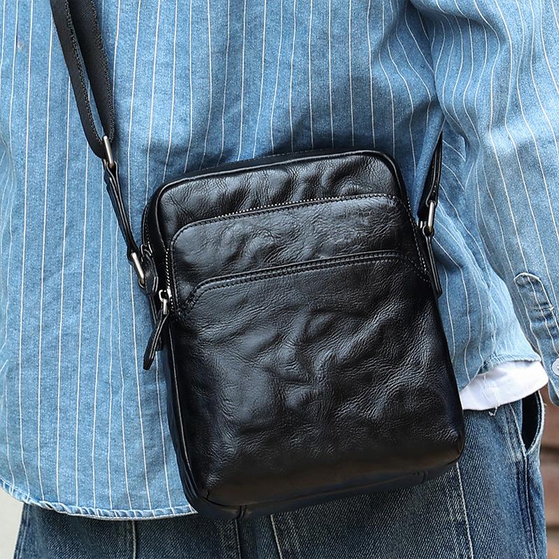 Summer Vegetable Tanned Leather Vintage Men's Shoulder Bag Men's Casual Small Body Bag Men's Genuine Leather Functional Crossbody Bag Men's Bag