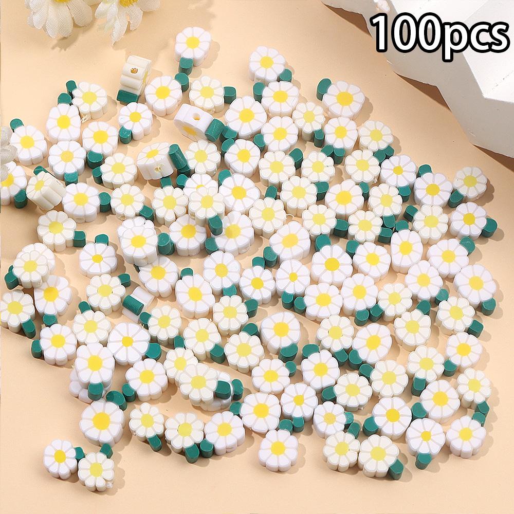 20/50/100pcs Soft Ceramic Material Daisy Mud Bead Polymer Flower Mud Bead Pendant Flower DIY Summer Beach Foot Chain Bracelet Earrings