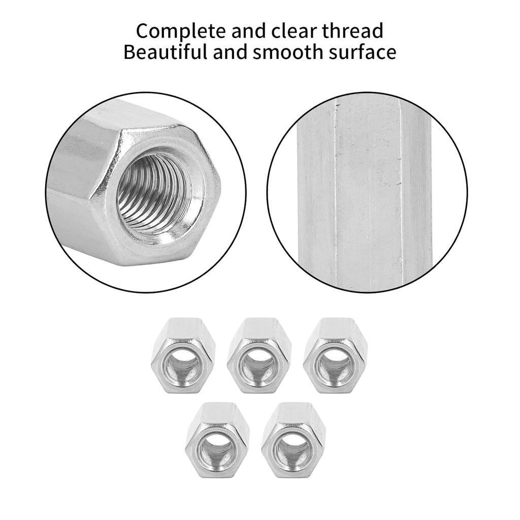 Pack of 5 M12 x 1.75-Pitch 40mm Length Metric Hex Coupling Nut 304 Stainless Steel