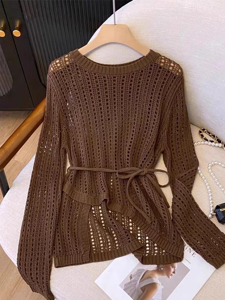 

Женский кардиган из нерегулярной ажурной вязки, осень 2025 One Size, Recommended 80-145 jin