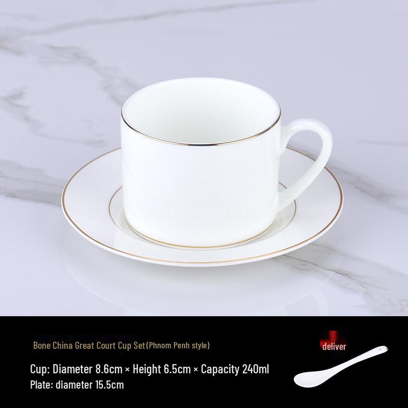 Luxurious Bone China Gold Rim Coffee Cup & Saucer Set - Pure White Ceramic English Style for Hotels and European Coffee Service