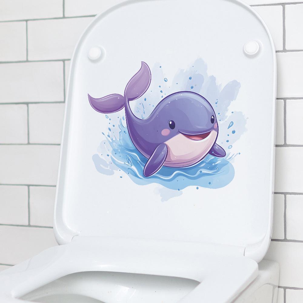 Cartoon-painted Underwater Whale Stickers for Bathroom Toilet and Toilet Home Beautification and Decoration