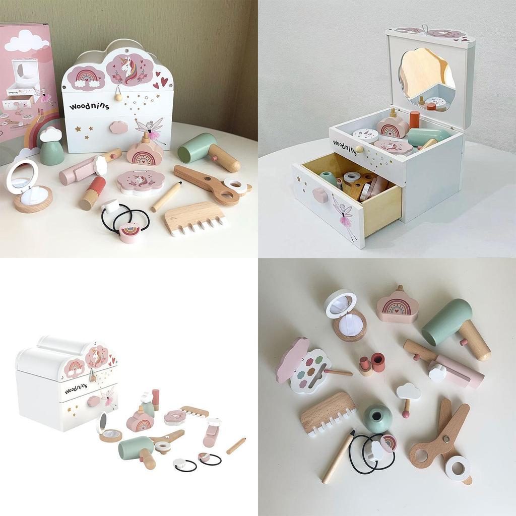 Girl Pretend Wooden Makeup Box Cloud Toy With Crafting For Toddlers Gift