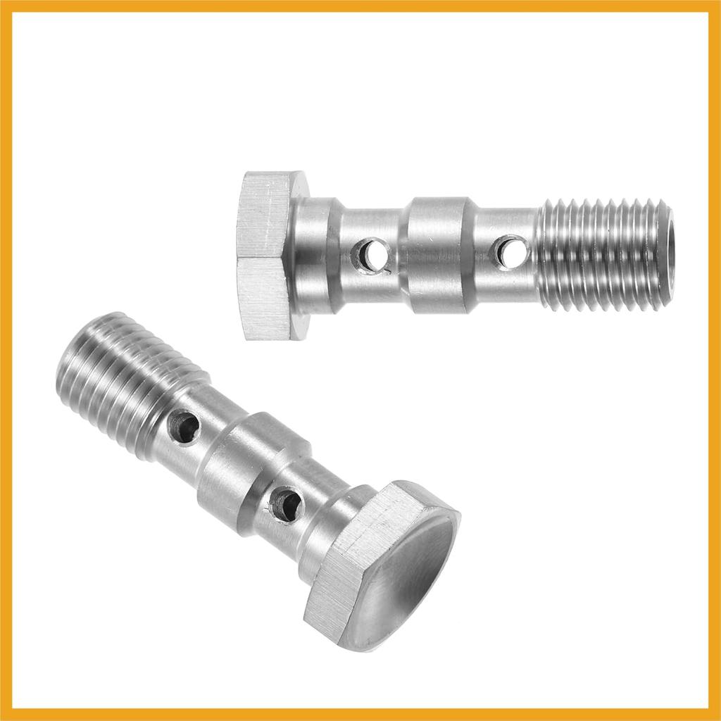 2pcs Stainless Steel AN3 3/8-24 Thread Turbo Brake Line Banjo Bolt with Copper Washers Double Banjo Bolt 31mm Length Replacement