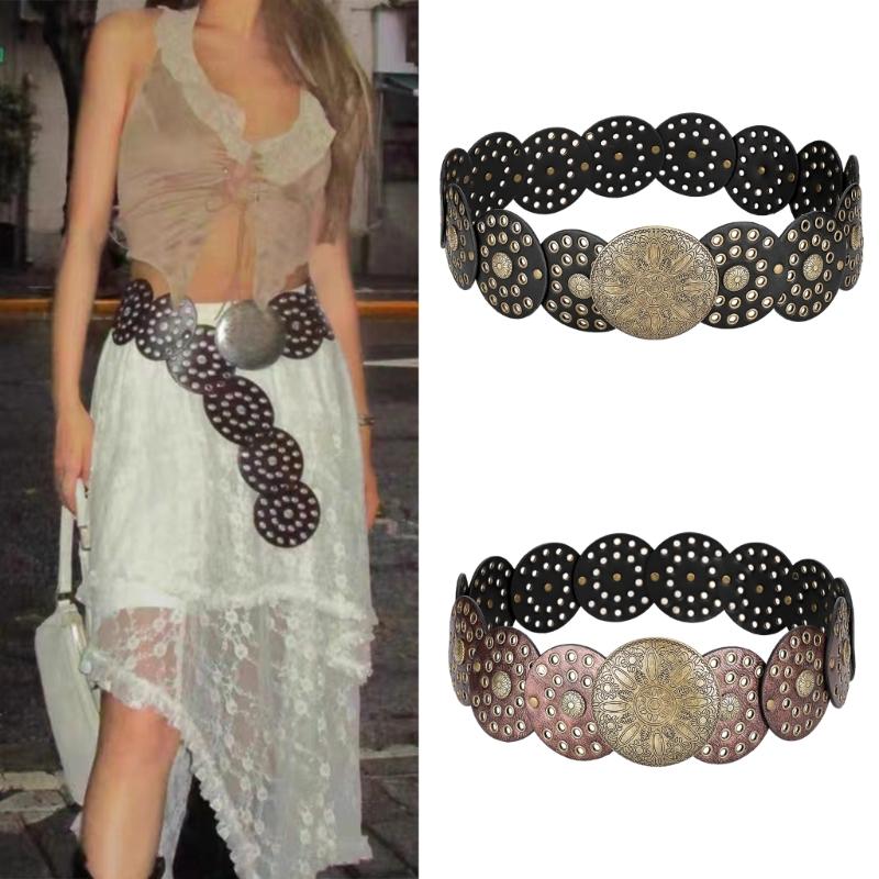 Casual Buckle Belt for Women Bohemian Style Waist Belt HollowedOut Wide Belt for Teens Girls Female Western Cowboy Belt