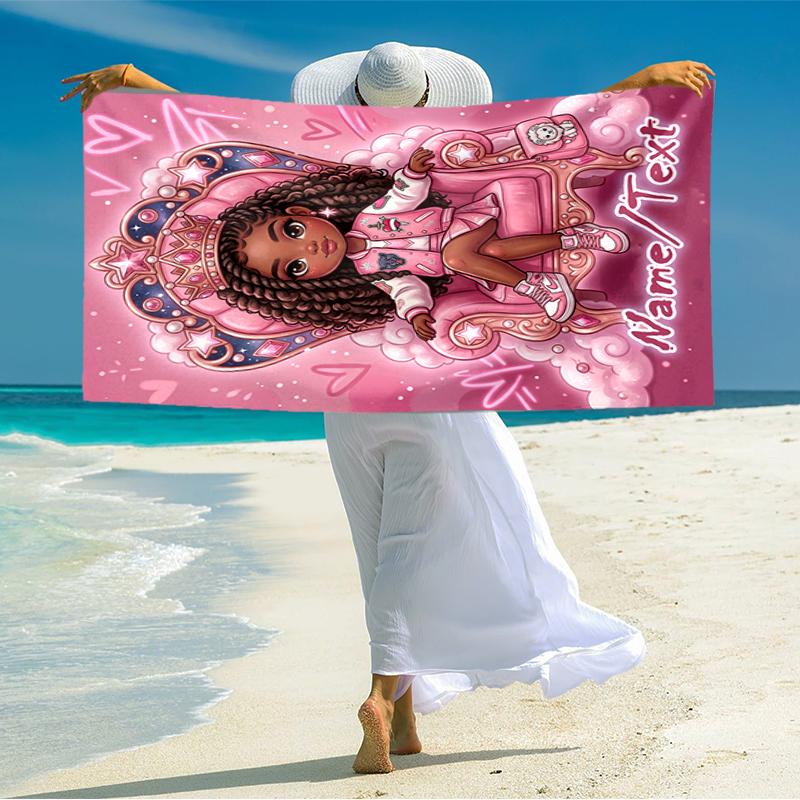 1PC Custom Name Royal Princess Throne Beach Towel Highly Absorbent And Sand-Resistant Towel for Swimming, Pool, Yoga, And Travel Lightweight