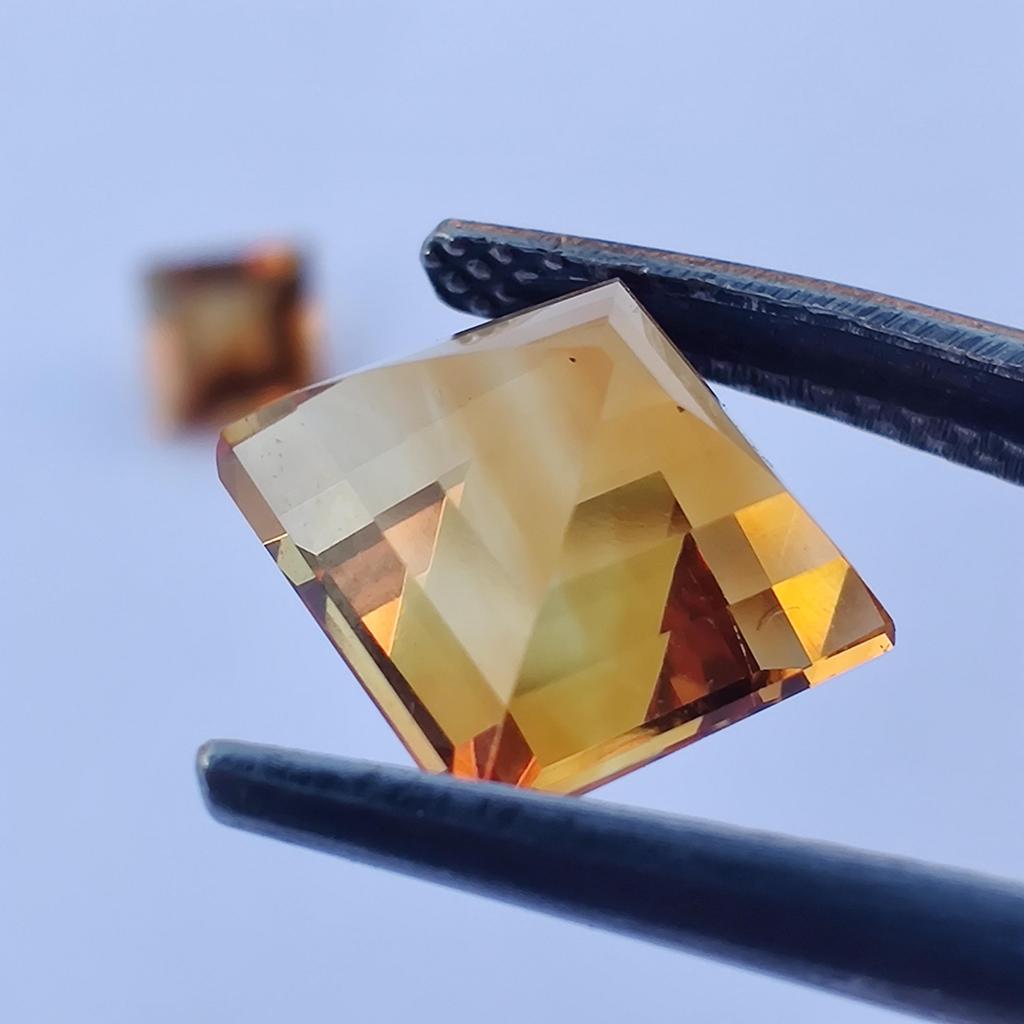 2 Pieces Square Cut Natural Citrine Gemstone, 7x4 MM Size Stones, 3.40 Carat Citrine Gemstone.