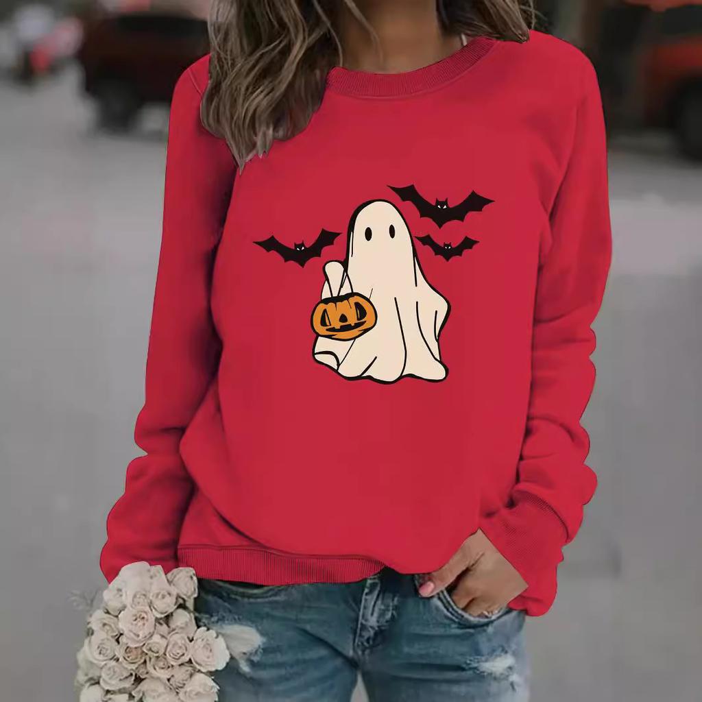 European and American Halloween Casual Long Sleeve Crew Neck Cartoon Ghost Print Pullover Sweatshirt Sweater