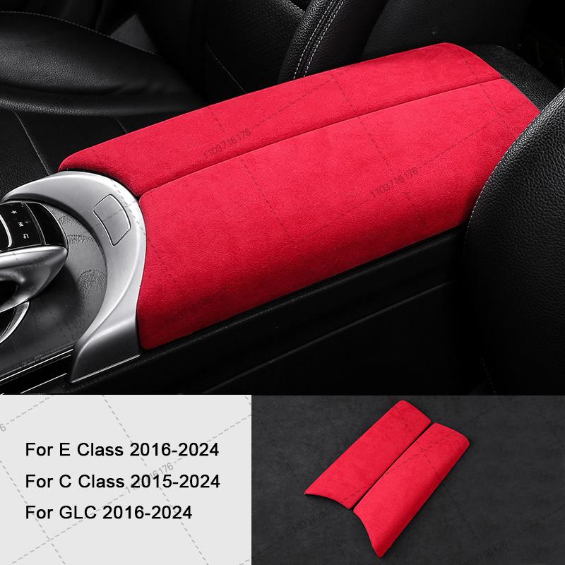 Suede Car Armrest Box Panel Lid Shell Cover Accessories For Mercedes Benz C E Class GLC W205 W206 W212 W213 X253 X254 2015-2024