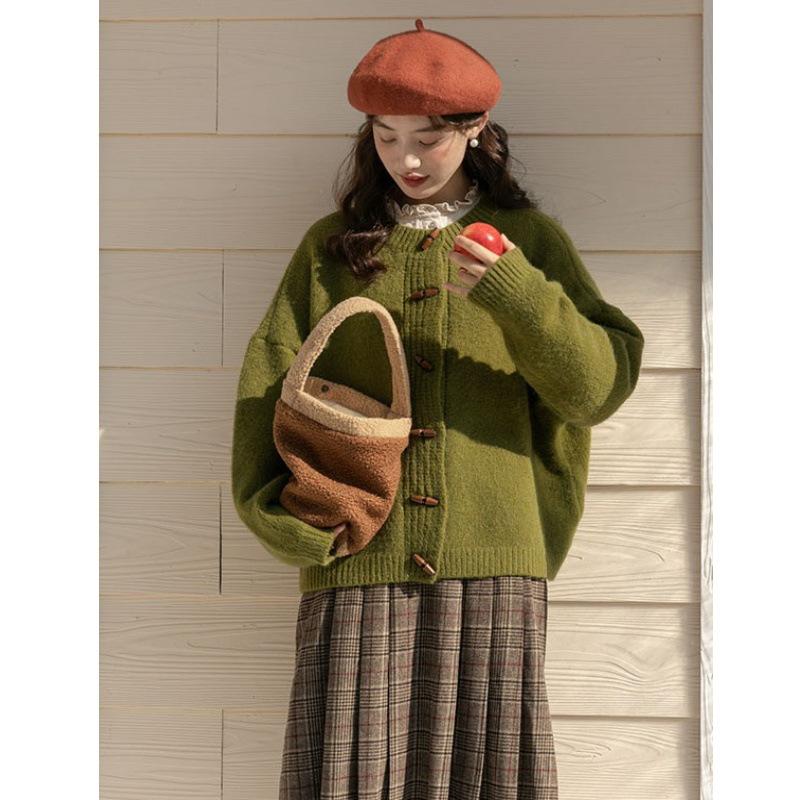 Cardigã de Malha Feminino com Botão de Alavanca Retrô - Estilo Coreano, Outono/Inverno