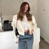 Women Fashion with Pockets Bomber Jacket Coats Vintage Long Sleeve Front Button Casual Female Outerwear Chic Tops