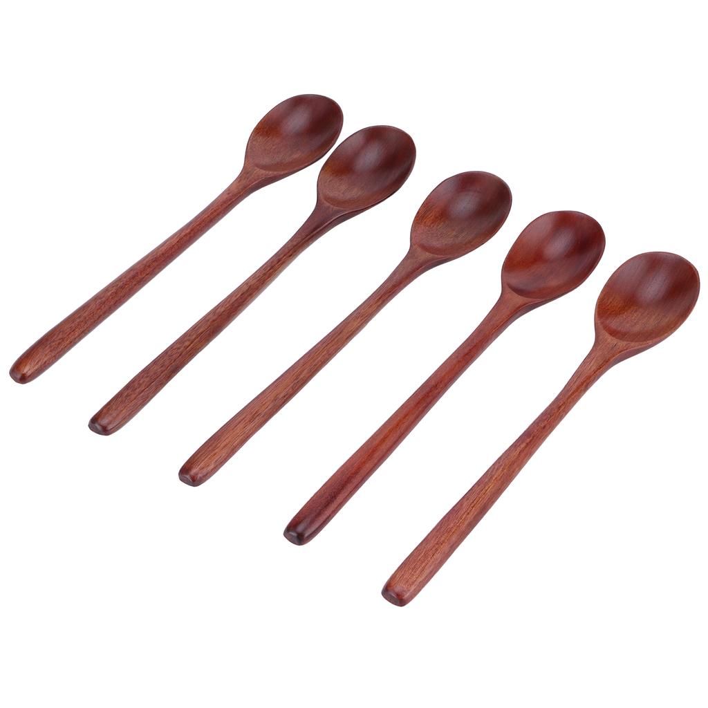 5PCS Wooden Spoon with Long Handle Soup Spoon for Barbecue Camping Party Home KitchenPaint Color