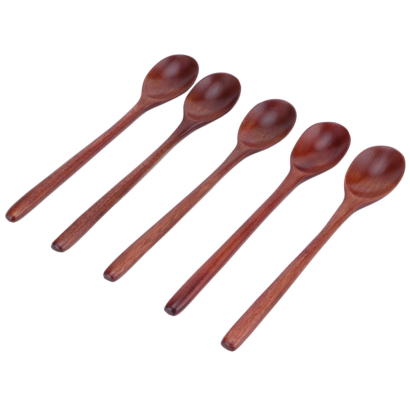 

5PCS Wooden Spoon with Long Handle Soup Spoon for Barbecue Camping Party Home KitchenPaint Color