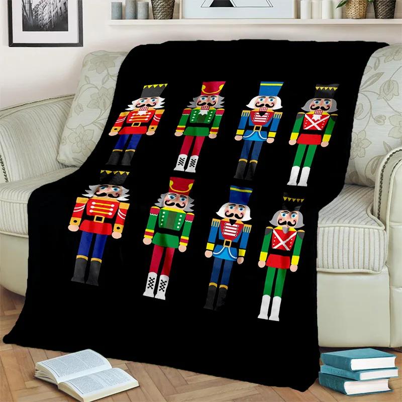 Kreslená deka s vánočním stromkem a Louskáčkem, Měkká přehozová deka pro domov, ložnici, postel, pohovku, na piknik, cestování, do kanceláře, krycí deka pro děti
