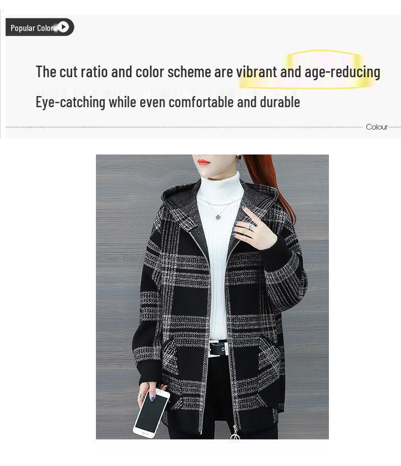 Women's Loose Plaid Hooded Jacket - 2025 Autumn/Winter Fashionable Zipper Cardigan