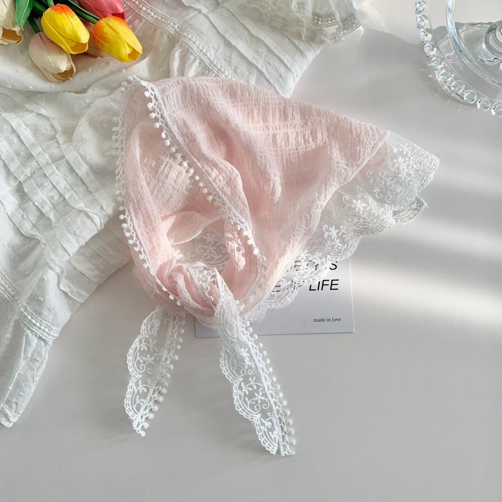

Trendy White Lace Scarf | UV Protection Head Cover | French Beach Hair Accessory рожевий