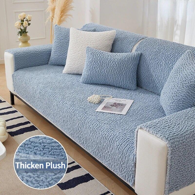 Wool Fleece Plush Sofa Cover Winter Warm Thicken Anti Slip Strip for Kids Pets Living Room Couch Slipcovers