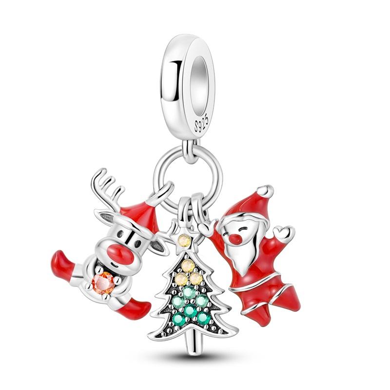Silver-Plated Christmas Series Charms for Women, Fits Original Diy Bracelet, Bangle, DIY Beads, Birthday, Fine Jewelry Gift