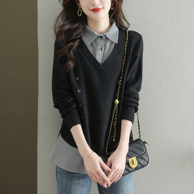 Women's Early Autumn 2025 Two-Piece Knit Shirt - Stylish Fall & Winter Top