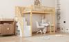 90x200 Loft Bed with Multifunctional Table, Safe Storage Staircase, Bed Frame Made of Solid Pine Wood for Children and Teenagers White