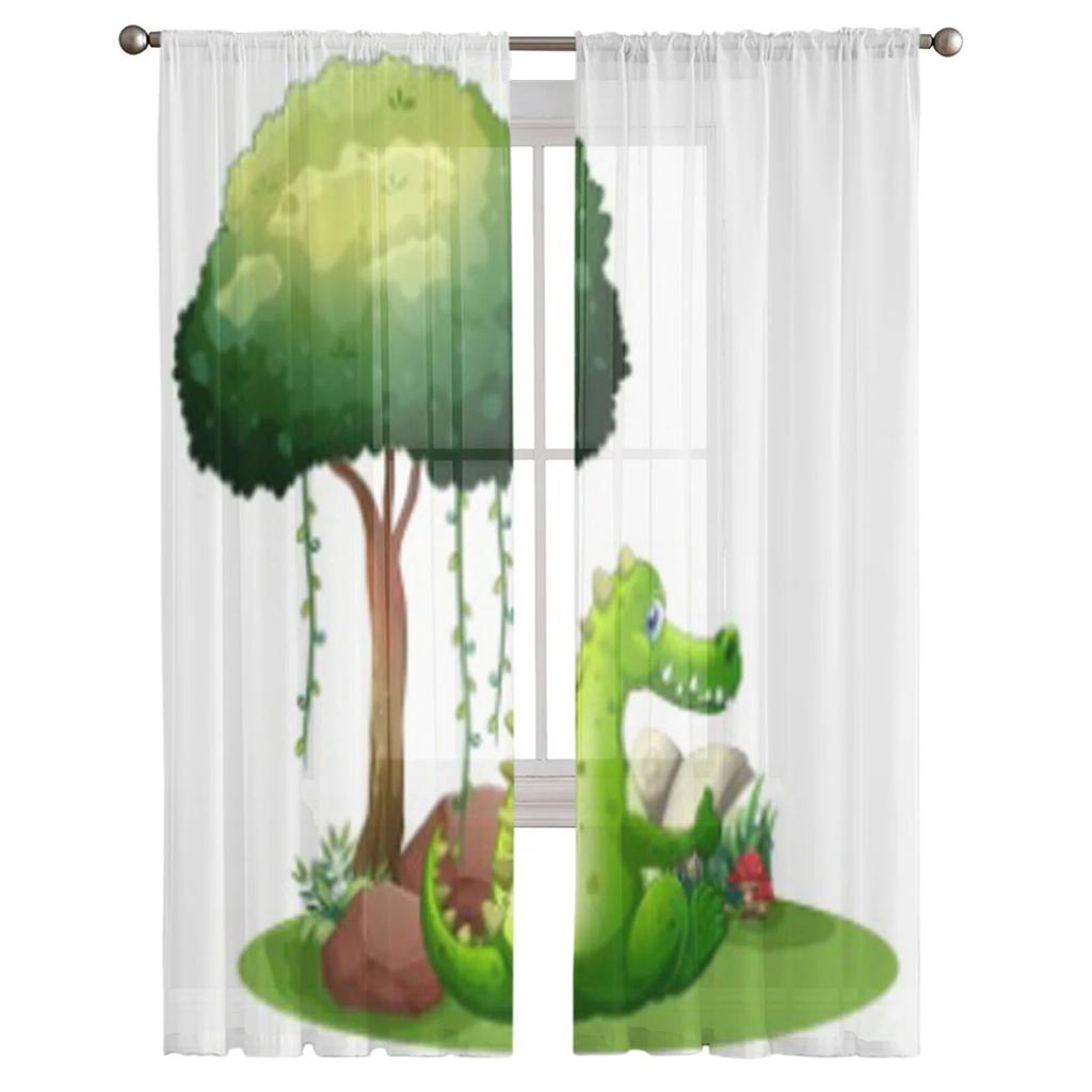 Crocodile Under Tree Tulle Curtains for Living Room Bedroom Window Sheer Curtains Kitchen Balcony Voile Curtains
