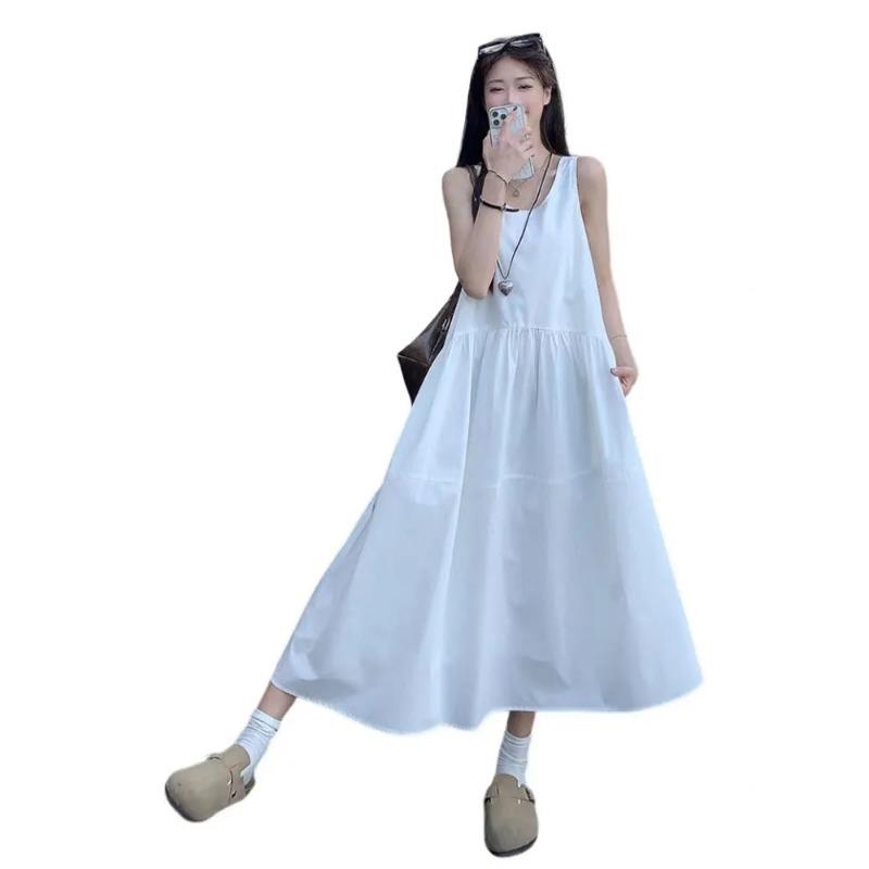 

Womens Solid Color Sleeveless Tiered Maxi Dress S белый