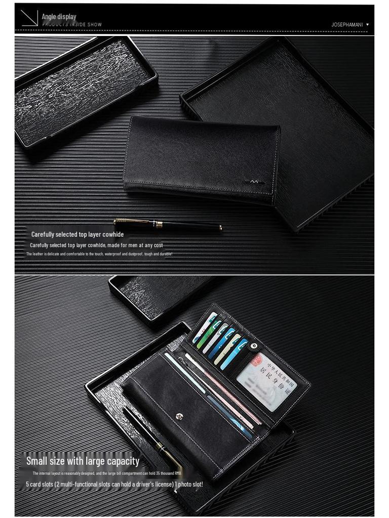 New Arrival: Men's Long Genuine Leather Wallet – Multi-Card, Korean Style, Zippered Cowhide Handbag for Business & Youth.