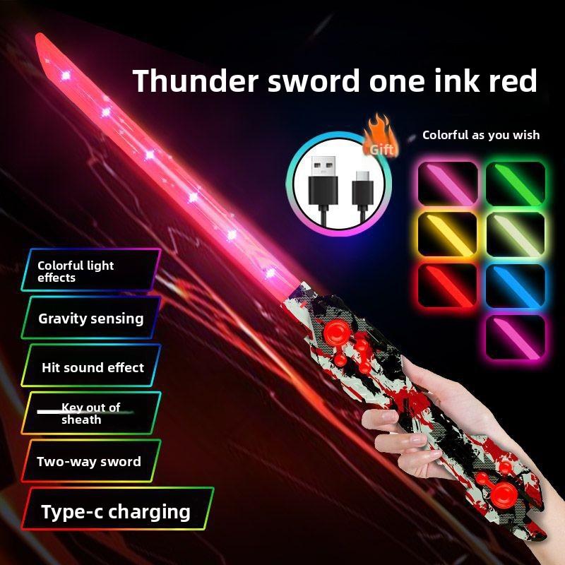 Ray Flame Double-Bladed Sword, Laser Sword, Two-Headed One-Weapon, Cool, Stretchable, Emitting Light Sword, Boy's Emitting Sword Toy