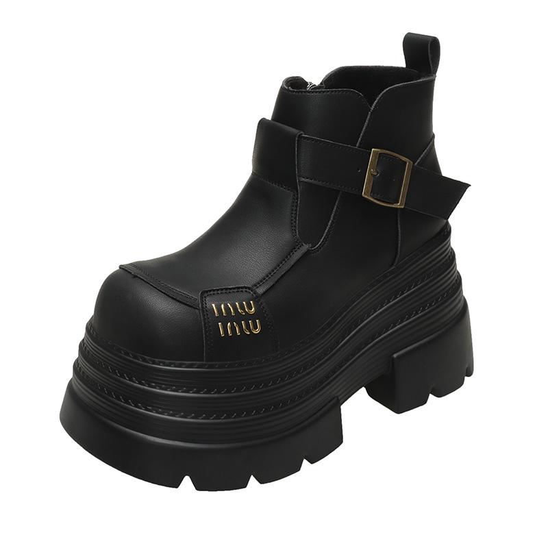 10CM Nya Vinter Kvinnor Varma Snöstövlar Utomhus Plysch Ankelstövlar Halkfria Grova Lädersneakers Slip-On Korta Pälsstövlar Kvinna