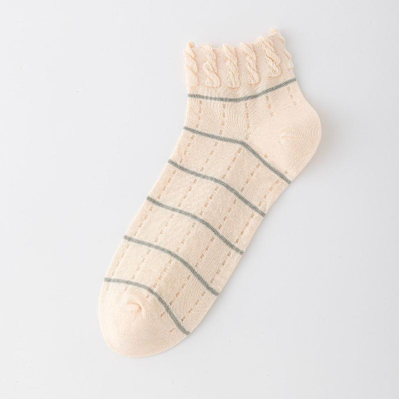 Sock Children's Spring/summer Striped Mushroom Lace Ankle Socks Trendy Versatile Breathable Cotton Short Socks with Lace