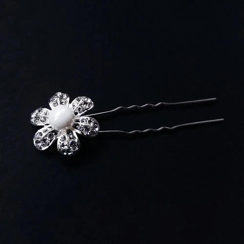 5Pcs Fashion Metal Pearl Flower Hairpin Stick Headwear U-shaped Rhinestone Hair Clip Headdress Bridal Hairpin Wedding