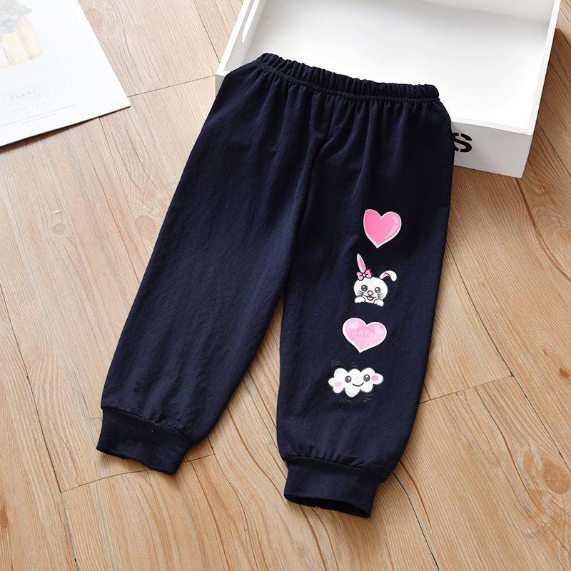 New Casual Pants for Children Fashionable and Versatile Printed Cropped Pants for Baby Girls Thin Mosquito Repellent Pants for Girls
