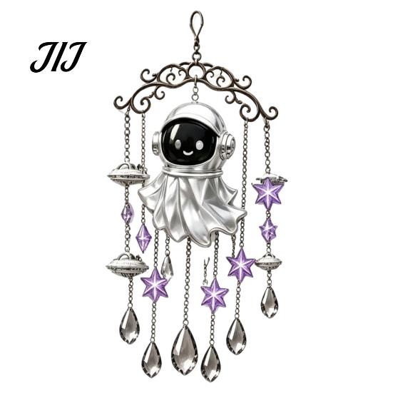Spooky Home Decor Halloween Ghost Wind Chime Decoration, Vintage Sun Catcher with Faux Crystal Window Hanging Decoration Drops Tassels, Acrylic