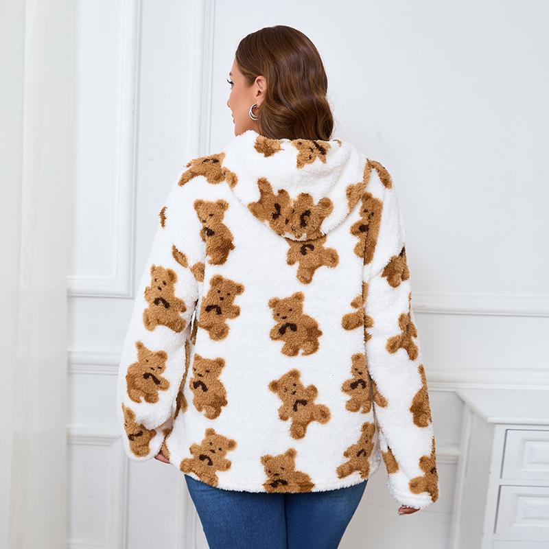 Neues Übergrößen-Doppelflanell-Kapuzensweatshirt Teddybär Plüsch Langarm-Pullover-Oberteil für Herbst/Winter