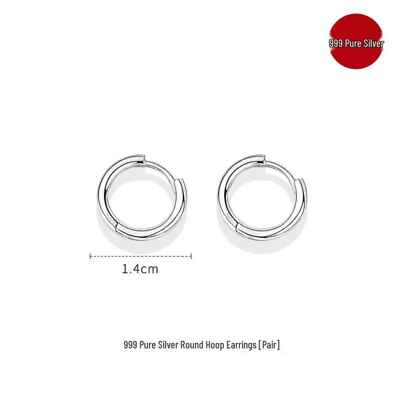 S999 Pure Silver Minimalist Hoop Earrings for Pierced Ears - Women's Cartilage and Stud Ear Jewelry