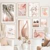 Modern Pink Gold Marble Flower Beach Girl Wall Art Nordic Posters Canvas Painting  And Prints Wall Pictures For Living Room Home