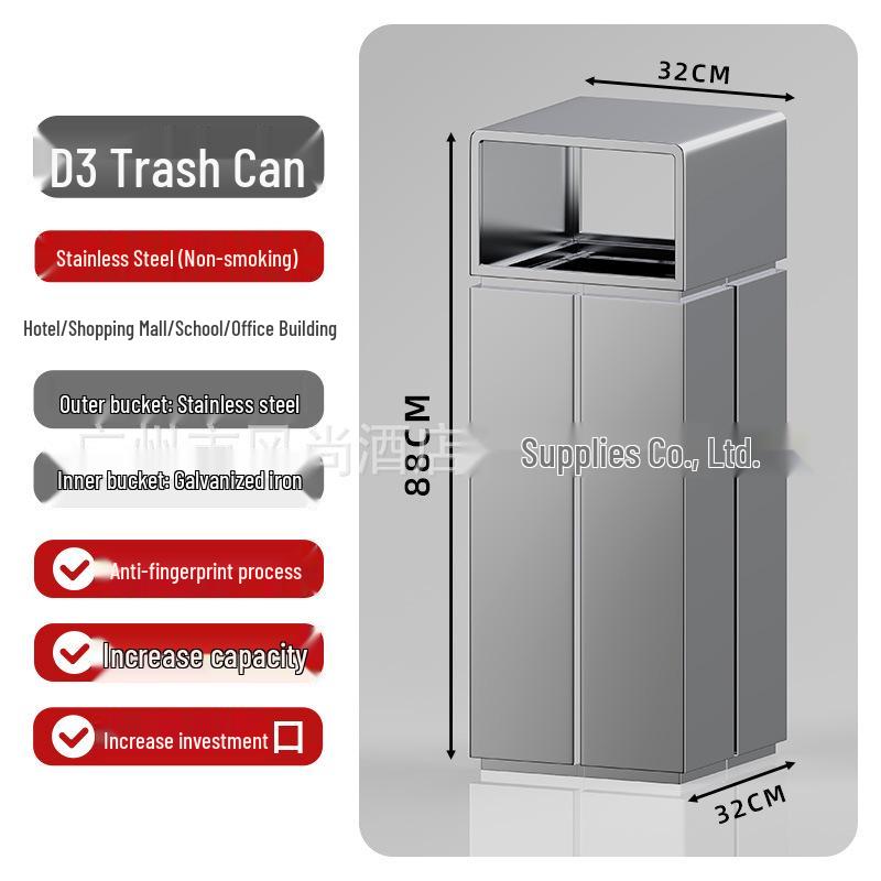 Large Capacity Stainless Steel Ashtray Trash Can for Hotels, Offices, Corridors, Elevators, and Outdoor Use