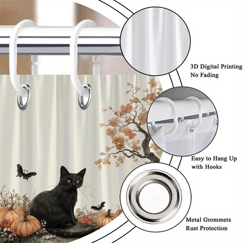 1Pc Whimsical Black Cat Pumpkin Shower Curtain - Polyester Fabric, Machine Washable, Suitable For Bathroom Decor