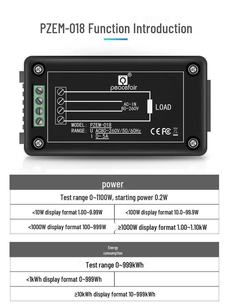 Peacefair AC Digital Power Tester: Multifunction Voltage, Current, Power, Frequency, and Energy Meter.