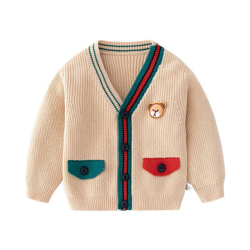Children's Clothing Spring and Autumn Child Bear Sweater Baby Cardigan Outwear Girl's Knitted Shirt Boy V Neck Sweater
