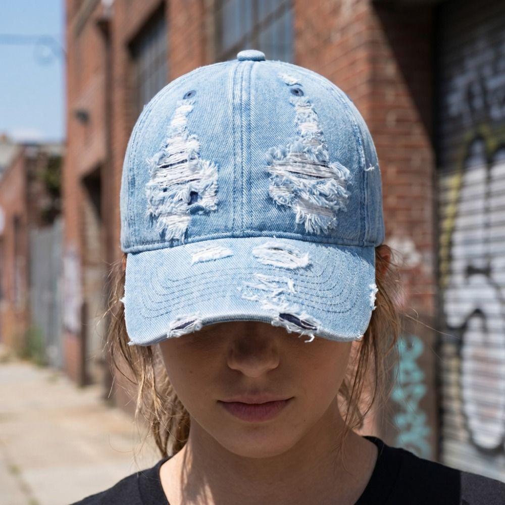 Cotton Ripped Denim Baseball Hat Hip Hop Sunshade Hat Simple Denim Baseball Cap Street