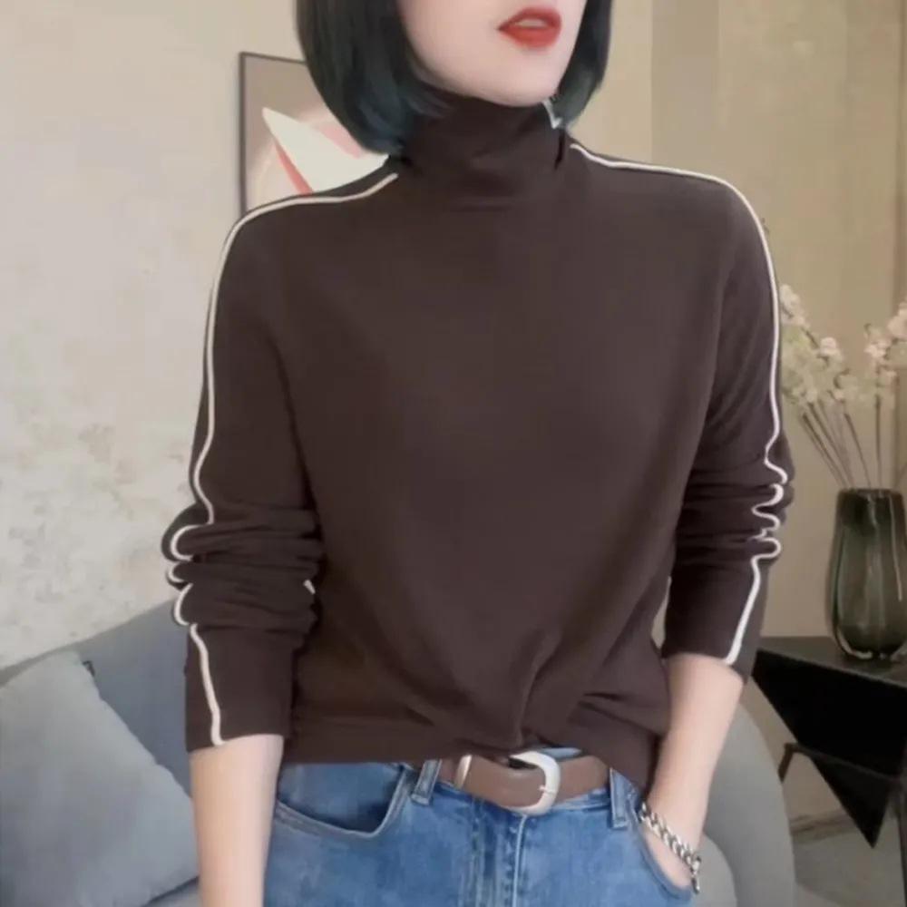 

Women s Plus Size Black High Collar Long-Sleeve Slimming Top for Autumn/Winter Double Extra Large кавовий